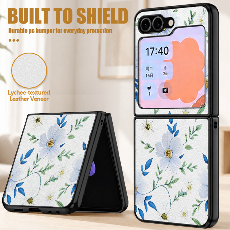 Phone Cases Leather - Simple Flower Pattern PU Leather Phone