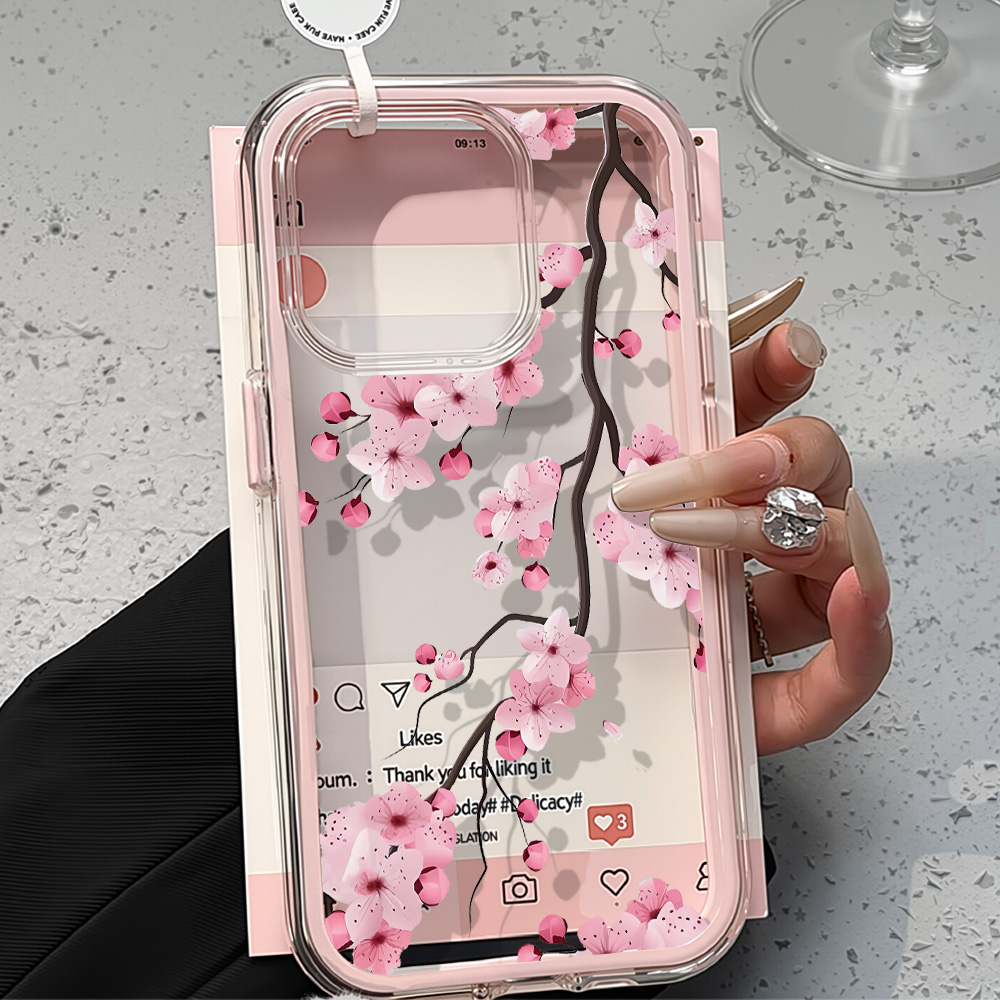 Phone Cases Transparent - 2in1 Pink Flower Case For iPhone